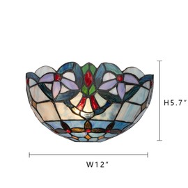 Capulina Victorian Tiffany Sconces Lighting, 1-Light Antique Tiffany Style Wall Light, 12 Inch Wide Stained Glass Sconce, Vintage Stained Glass Wall Lamp for Living Room Bedroom Gift