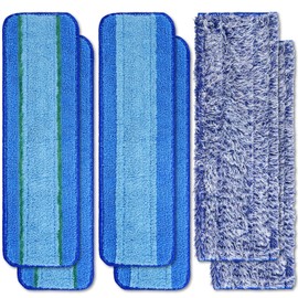 6 Pack Microfiber Cleaning Pads for Bona Mop Hardwood Floor Cleaner Mop Replacement, 4 Deep Microfiber Cleaning Pad 2 Dusting Pad Wet Mop Dry Dust Mop Cleaner Washable Reusable Refill (Light Blue)