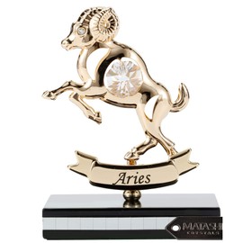 Matashi 24K Gold Plated Zodiac Astrological Sign Aries Figurine Statuette on Stand Studded with Crystals for Mom, Girlfriend, Boyfriend, Daughter, Son, Friend