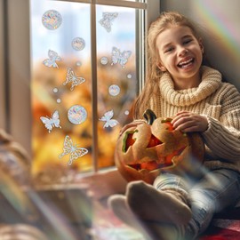 WEDAMOO 20 Pcs Butterfly/Round Anti-Collision Stickers, Rainbow Prism Window Stickers, Suncatcher Sticker, Bird Window Strike Prevention Clings for Prevent Bird Strikes Home Office Window Decoration