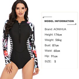 Alomejor Women's Wetsuit One Piece Shorty Wetsuit Long Sleeve Warm Zip Front Black Diving Swimming Suifing Snorkelling (Black)