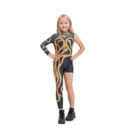 Sufeasdf Girls Gold Snake Costume Concert Bodysuit Birthday Party Cosplay Outfit, Kids 110