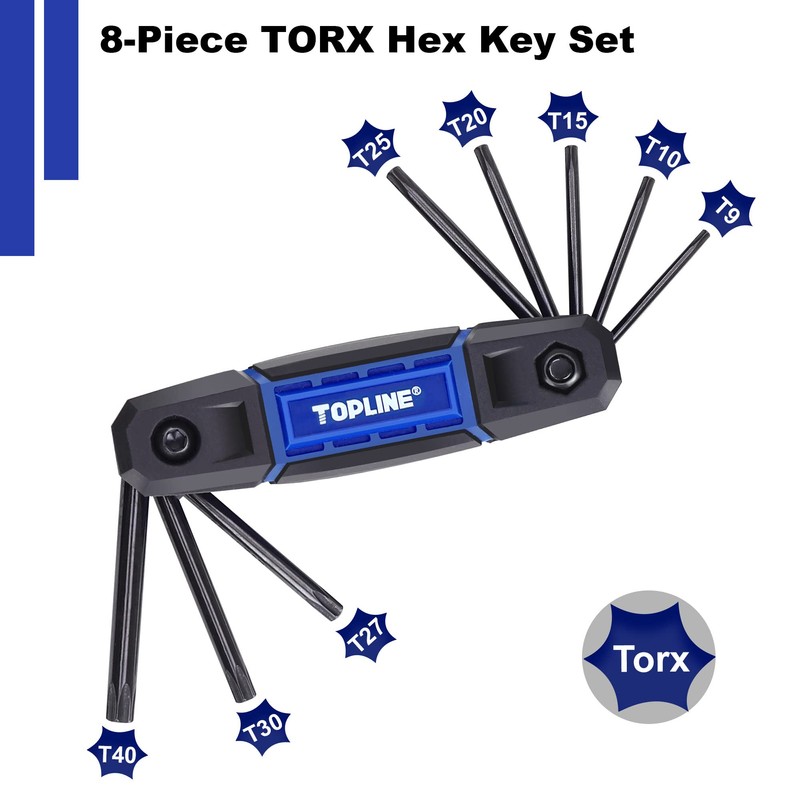 Topline 25-Piece Folding Allen Wrench Set, SAE, Metric, Torx Hex