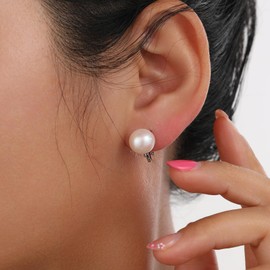 Freshwater Cultured Pearl Clip On Earrings - Platinum Plated Non Pierced Clip On Pearl Earrings for Women