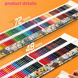 YZDAUD Roll Up Pencil Case，Handmade Canvas Pencil Roll Wrap，Color Pencil Organizer，Canvas Pencil Roll Wrap,Foldable Roll Up Pencil Case,Multiuse Roll Up Pencil Case Large Capacity Pen Curtain for Coloring Pencil Holder Organizer (48slots)