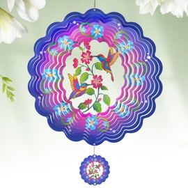 Wind Spinners - 12 Inches Large Hummingbird Hanging Wind Sculptures, 3D Reflective Metal Wind Spinners for Yard and Garden Decor, Gifts for Mom, Grandma's Birthday, Anniversary, Purple