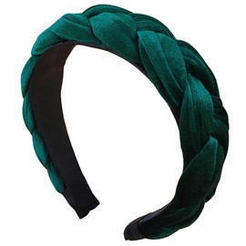 ORGYAML Hair Band Braided Headband, Velvet Braided Women's Costume Headband Wide Vintage Hair Band Fashion Headbands for Women (Dark Green)