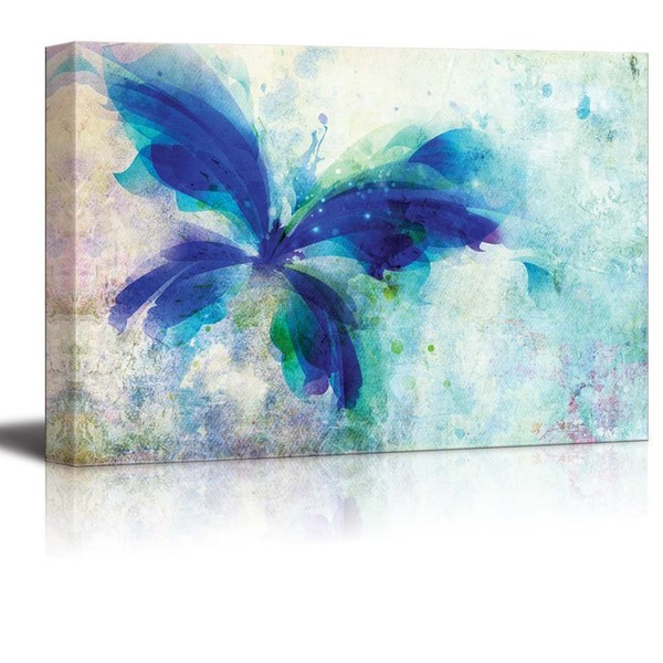 wall26 Beautiful Blue Butterfly on a Vintage Watercolor Background - Canvas Art Home Art - 24x36 inches