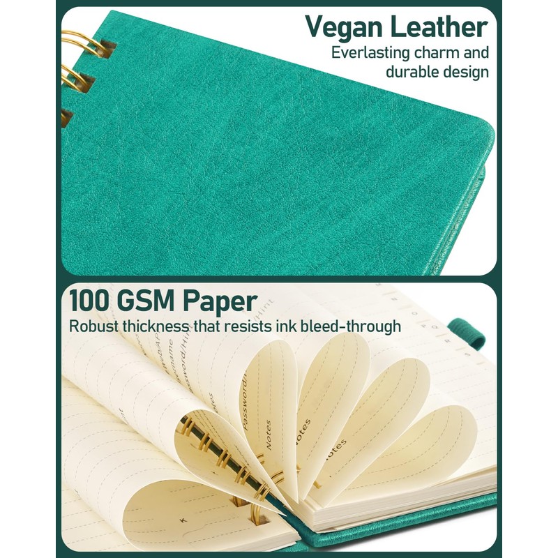 WEMATE Spiral Password Book with Alphabetical Tabs, Small Password Keeper