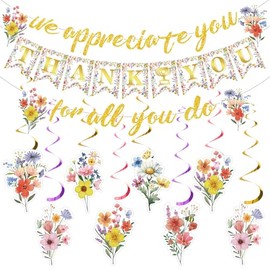Floral We Appreciate You Banner Decorations Thank You for All You Do Banner Hanging Swirls Wildflower Employee Appreciation Decorations for Staff Teachers Nurses Doctor Professors Pastor Appreciation