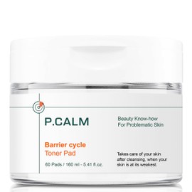 PCALM Barrier Cycle Vegan Facial Toner Pad 60 Pads 5.41 Fl Oz Gentle Korean Skin Toner Calming Hydrating Soothing Sebum Care Exfoliates Great for All Skin Oily Acne-Prone Sensitive Dry Normal P.CALM