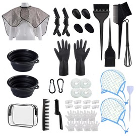 Kit de 43 piezas para colorear el cabello, cepillo de tinte para el cabello y cuenco, tapa de glaseado con ganchos de plástico, chal de teñido, cubier