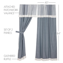 VHC Brands Sawyer Mill Blue Farmhouse Window Panel Set for Living Room or Bedroom with Attached Valance