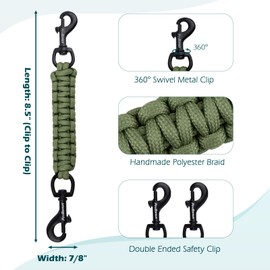PetBonus Dog Collar Safety Clip, Handmade Backup Safety Strap for Dog Harness, Prong Collar, Pinch Collar, Double Ended Clasp Leash Connector (Army Green)