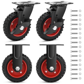 Nefish 6 Inch Heavy Duty Casters Wheels 2600 LBS, Premium Rubber Outdoor Casters Wheels, Industrial Grade Rubber Castors with Knobby Tread for Dolly, Industrial and Chicken Coop (2 Brake & 2 Rigid)