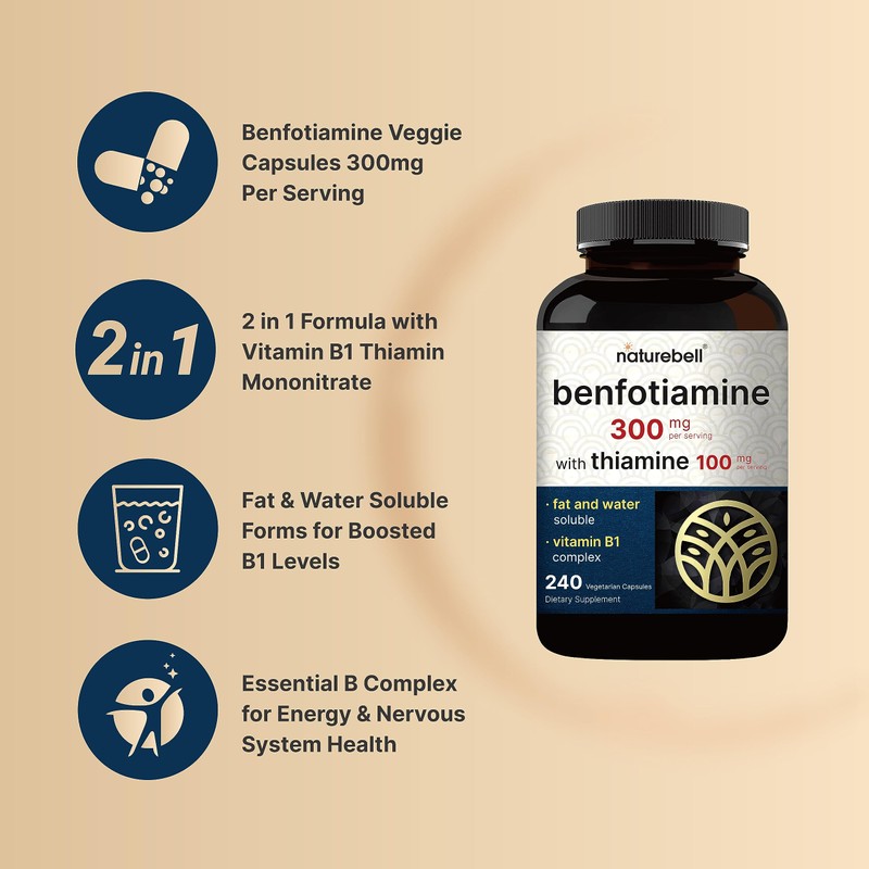 NatureBell Benfotiamine 300mg with Thiamine 100mg Per Serving | 240