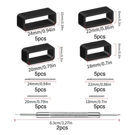 YIXISI 20 PCS Watch Strap Loops, Rubber Watch Strap Retaining Hoop, Replacenment Secure Ring with 20 pcs Watch Pins and 2 Watch Strap Removal Tool (18mm, 20mm, 22mm, 24mm)