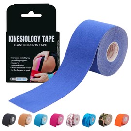 Kinesiology Tape 5CM*5M, Cotton Elastic Athletic Tape Uncut, JOMWEN Latex Free, Water Resistant Rock Tape KT Tape for Muscles, Physical Therapy，Stays on for Several Days (Dark Blue)