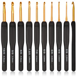 Coopay Black Gold Crochet Hooks Needles for Arthritic Hands, 2.0-6.0mm Crochet Hook Set Ergonomic Soft Grips Knitting Hook for Crochet Yarn Craft, Aluminum Knitting Crocheting Supplies Kit for Knitter