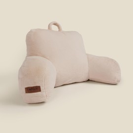 UnHide Squish Backrest Pillow - A Large Pillow with Arms for Sitting Up in Bed, Reading or Lounging - Removable, Washable Faux Fur Cover, Beige