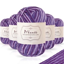 Maxee 250 g (5 x 50 g) Hand Knitting Yarn, Crochet Yarn, Colourful Gradient, Rainbow Acrylic Yarn for Knitting, Cotton Wool, Multicoloured Yarn for Knitting, Crochet and Crafts, 06 Purple