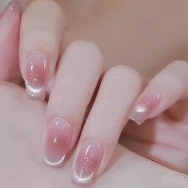 ISHR Nail Tips, 24 Pieces, Nail Tips, Skin Color, Cat Eye, Glossy, Popular, Cute, Cute Nail Stickers, Autumn, Spring, Summer, Bride Nail, Coming-of-age Ceremonies, School Entrance Ceremonies,