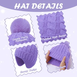 MEJORMEN Toddler Earflap Beanie Hat for Girls Boys Pom-pom Knit Warm Winter Skull Cap Purple
