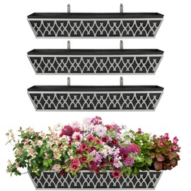 4 Pack 30 Inch Window Boxes Planters Railing Planter Box with Adjustable Brackets & Non-Woven Fabric Plant Grow Bags Deck Railing Planter Boxes Balcony Hanging Flower Box for Outdoor Plants