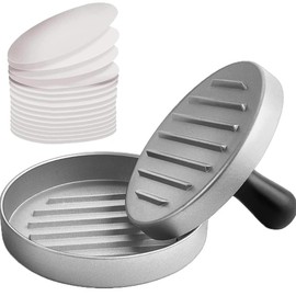 Burger Press, Aluminum Burger Maker with ABS Handle, Non-Stick Hamburger Press, 11.9 cm, 100 Sheets of Patty Papers Included