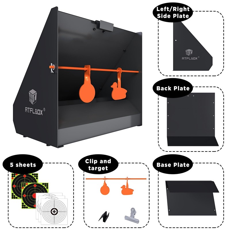 Atflbox Bullet Trap Box Target with 12''x12'' Splatter Bullseye Paper