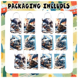 LFCFDX 12 Pack Train Party Bags Retro Train Party Bags with Handles Train Goodie Candy Treat Bags for Steam Train Portable Party Bags Train Party Supplies