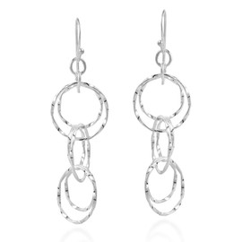 AeraVida Mystical Comet Multiple Twist Circles .925 Sterling Silver Dangle Earrings, Sterling Silver
