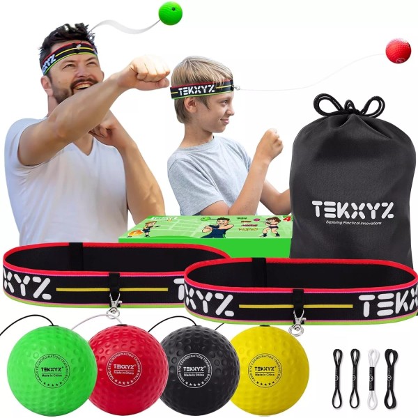 Branded "TEKXYZ Boxing Ball Family Pack: 2 Adjustable Headbands, 4
