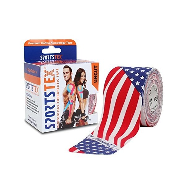 Sports Tex"Kinesiology Tape", 5cm X 5M, US Flag, Single Roll" Made in Korea" (Also Available in Black, Beige, Purple, Pink, Blue, Camo)