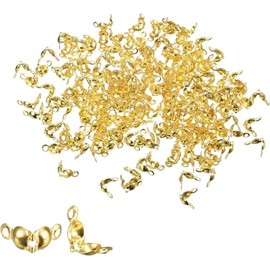 400Pcs Open Bead Tips Knot Covers, 1.3mm Metal Clamshell Crimp Fold-Over Calotte Ends Caps for Jewelry Making DIY Crafts (Gold) (400 pcs)