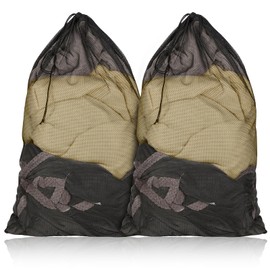 CNDNO 2 Pcs Mesh Laundry Bags, 24x35 Inches Large Mesh Laundry Bag with Drawstring, Large Laundry Drawstring Bag for Travel, Home, College and Apartment