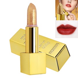 Lipstick, Sparkle Lipstick Gold Bar Design Shimmering lipstick for long-lasting shine & intense color Waterproof Long-lasting Moisturizing Smooth Lips Make-up Cosmetics 3.5g(06)