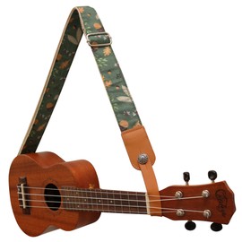MUSIC FIRST Original Design Vintage “Acorn” Soft Muslin & Genuine Leather Ukulele Strap Ukulele Shoulder Strap With a MUSIC FIRST Genuine Leather Strap Locker