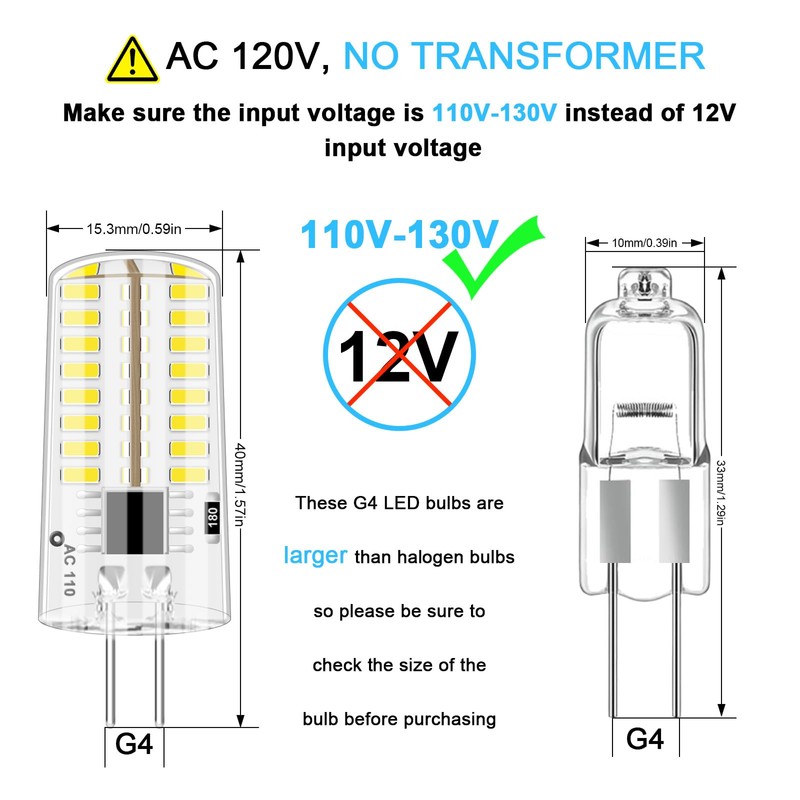 LFLAMPON 10pcs G4 LED Bulbs AC110V-130V Dimmable, 2.6W Equivalent to