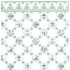 Melody Jane Dollhouse Green White Delft Dutch Tile Miniature Print 1:24 Scale Wallpaper