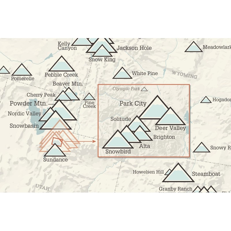 North America Ski Resorts Map 24x36 Poster (Beige & Opal