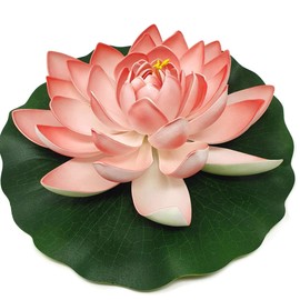 Floral Kingdom 12in X-Large Floating Lotus Lily Pad Foam Flowers for Ponds, Pool, Weddings, Garden Decor, Set of 2, Coral