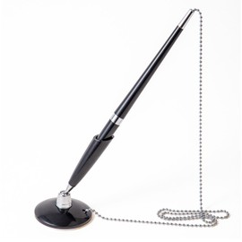 diyfixlcd 6 Pieces Desk Pen with Ball Chain Secure Pen with Adhesive Pen Chain and Security Pen Holder Ink Reception Counter Pen for bank Office Supplies (Black)