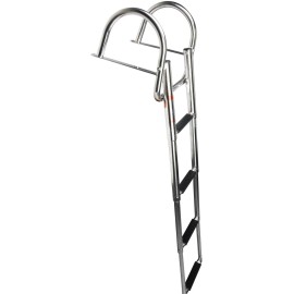 Amarine Made 4 Step Boat Ladder Telescoping Ladder Inboard Folding Dock Ladder w Hand Railing