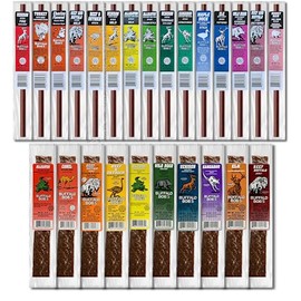 Buffalo Bob's Wild Game Meat Snacks - 25 Piece Exotic Jerky Strips & Sticks, High-Protein Snack for Adventure Enthusiasts, Hiking, Camping, Stocking Stuffer, Gift for Dad/Men