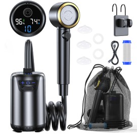 KZBUFCXZ Portable Camping Shower, Upgraded Outdoor Shower with Fahrenheit Display & 8000mAh Rechargeable Battery Pump IPX8 Waterproof for Camp, Hiking, Car Washing