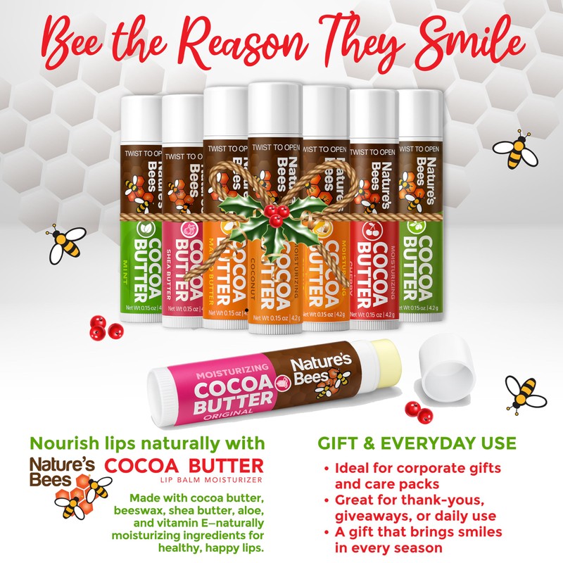 Nature's Bees Lip Balm, Bulk Lip Care Pack for Dry,