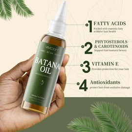 Vivccon Vivccon Batana Oil for Hair Growth,100% Pure & Natural Raw Batana Oil, Dr. Sebi Organic from Honduras,Care for Hair Thickness,Scalp&Skin,4.23 fl oz,1 Bottle with 2 Caps