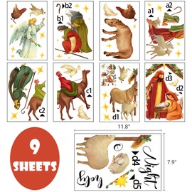 Yokky O Holy Night Christmas Eve Window Clings 9 Sheets, Nativity Scene Figures Christian Winter Stickers Decal Decor, 2025 New Year Religious Angel Animals Gift Home Kitchen Decorations