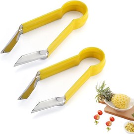 2 Pieces Pineapple Corer,Strawberry Huller,Pineapple Eye Peeler,Fruit Vegetable Stem Remover Clip for Kitchen Restaurant Fruit Store (Yellow, 1.8 * 11.3CM)
